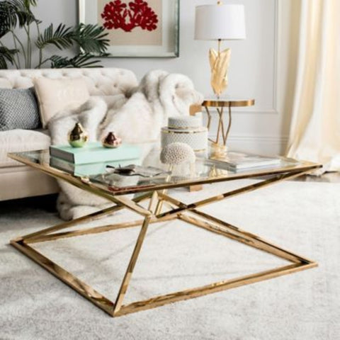 Strick & Bolton Eliana Gold Metal and Glass Centre Table"