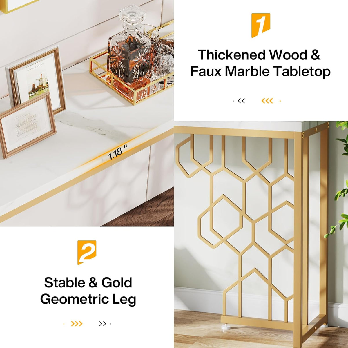 Luxury Gold Console Table - gold-finished metal Console for entryway - view 3 | Kraft Vision