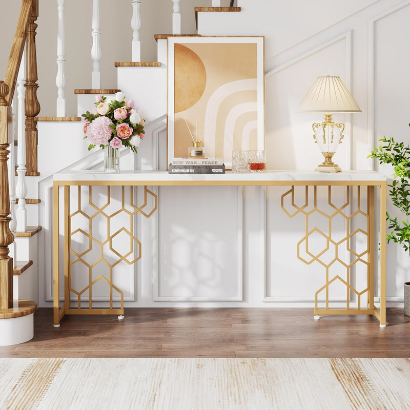 Luxury Gold Console Table - gold-finished metal Console for entryway - view 1 | Kraft Vision