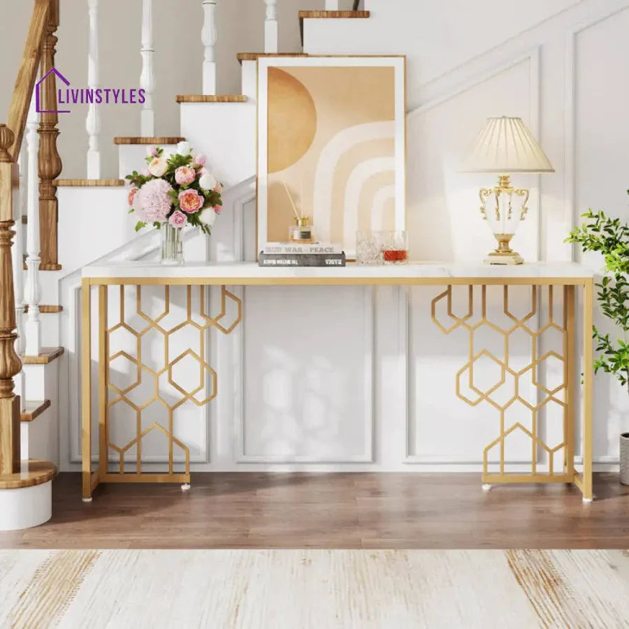 Luxury Gold Console Table - gold-finished metal Console for entryway - view 10 | Kraft Vision