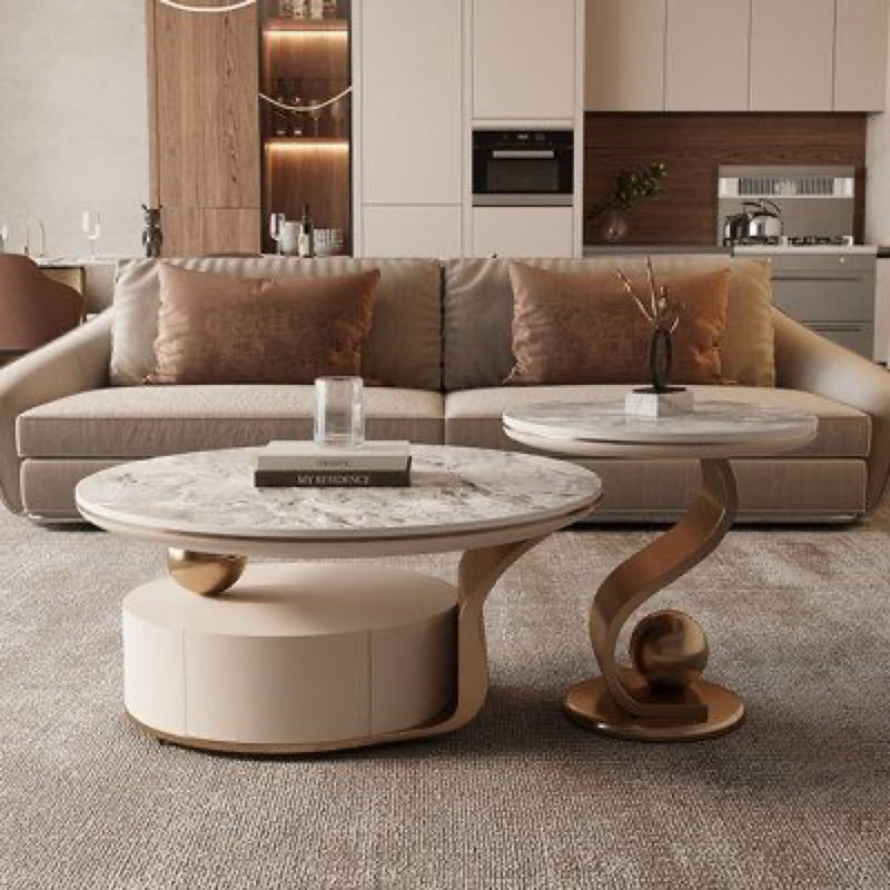 Elegant Marble-Top Coffee Table Set with Curved Design - marble furniture for living room | Kraft Vision