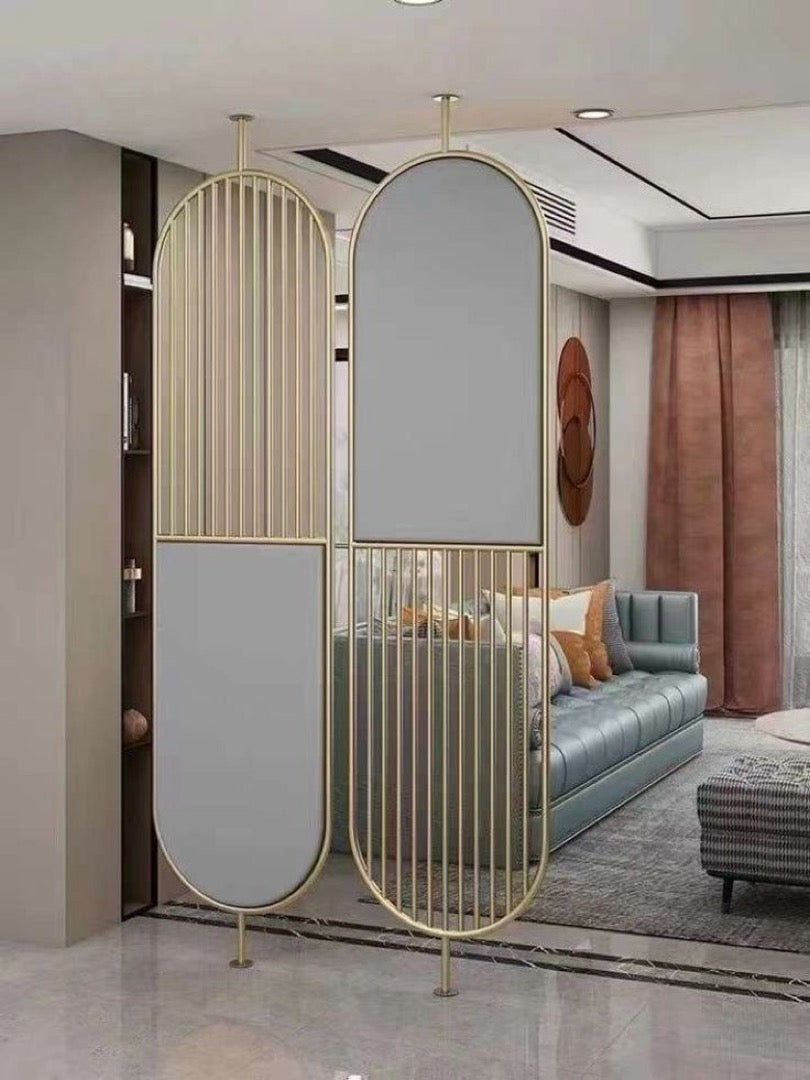 Contemporary Gold & Grey Partition Screen - gold-finished metal furniture for living room - view 2 | Kraft Vision