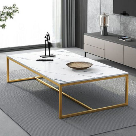 Gold Stainless Steel Coffee Table with Marble Top"