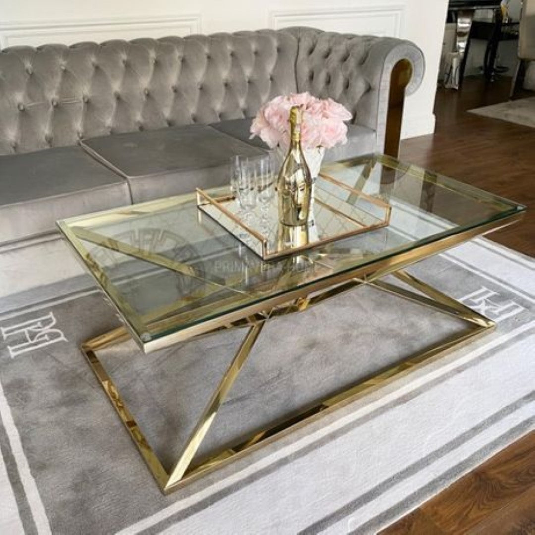 Strick & Bolton Eliana Gold Metal and Glass Centre Table"
