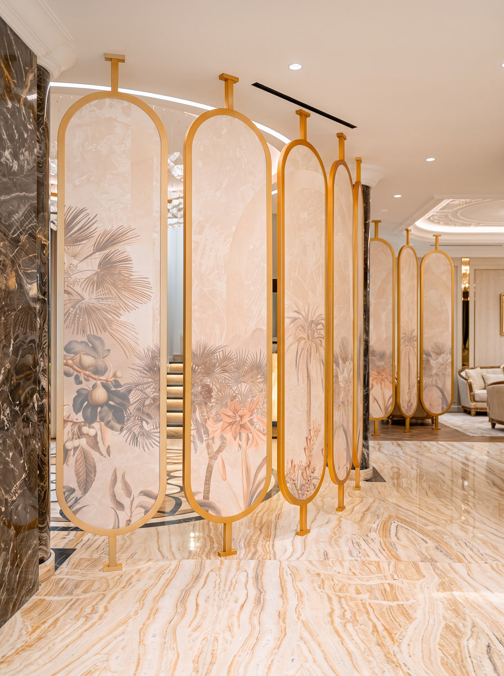 Luxury Gold Floral Room Divider – Elegant Botanical Decorative Partition