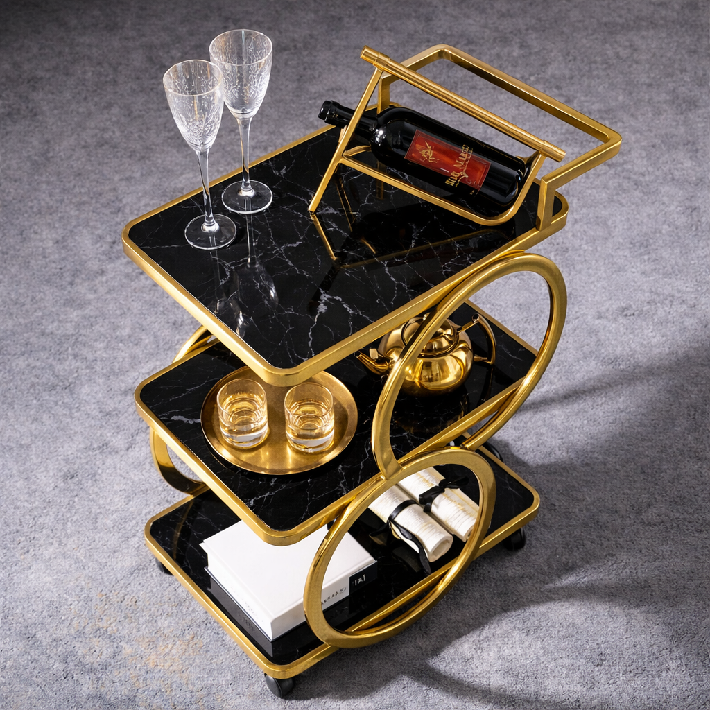 Regal 3-Tier Drink Cart - handcrafted bar Trolley for living room bar - view 2 | Kraft Vision