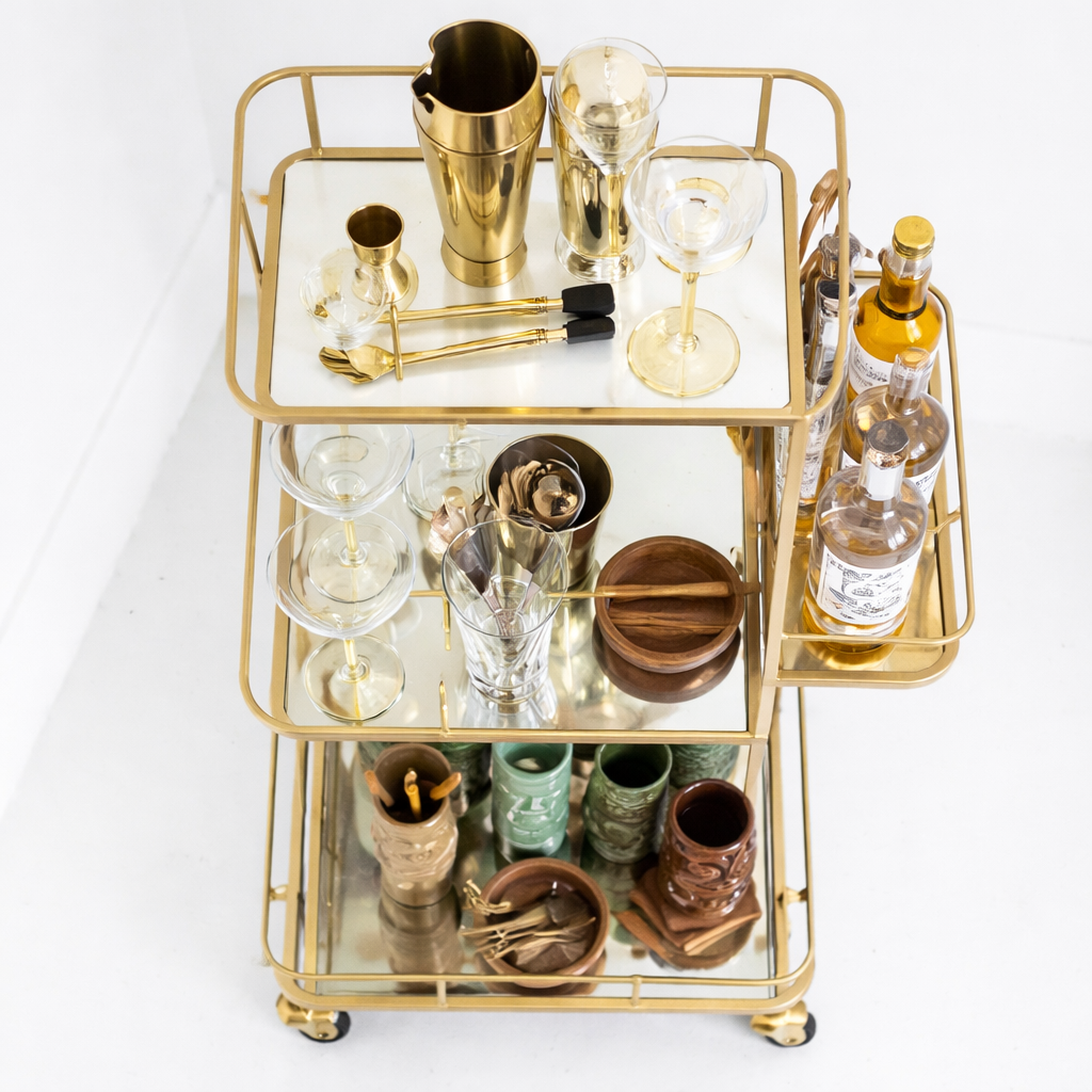 Chic Rolling Cocktail Station - handcrafted bar Trolley for living room bar - view 2 | Kraft Vision