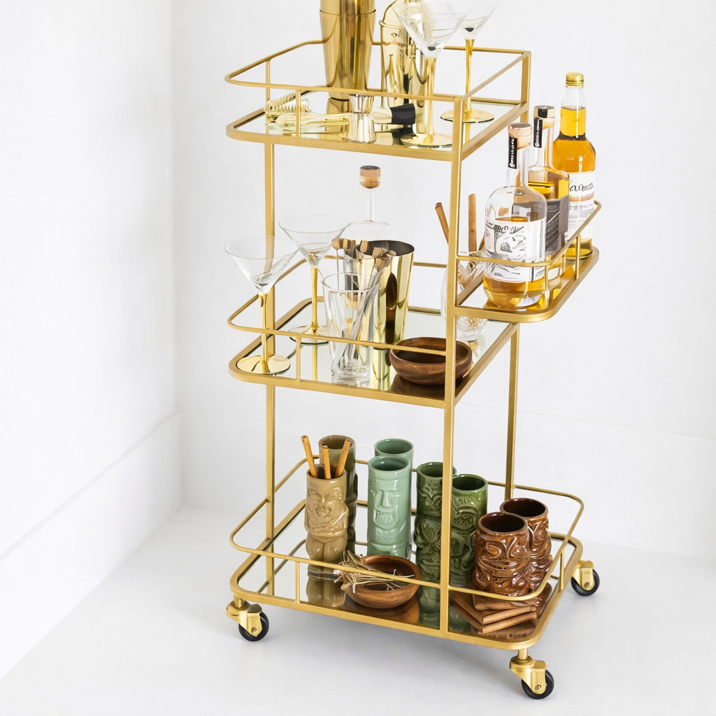 Chic Rolling Cocktail Station - handcrafted bar Trolley for living room bar - view 1 | Kraft Vision