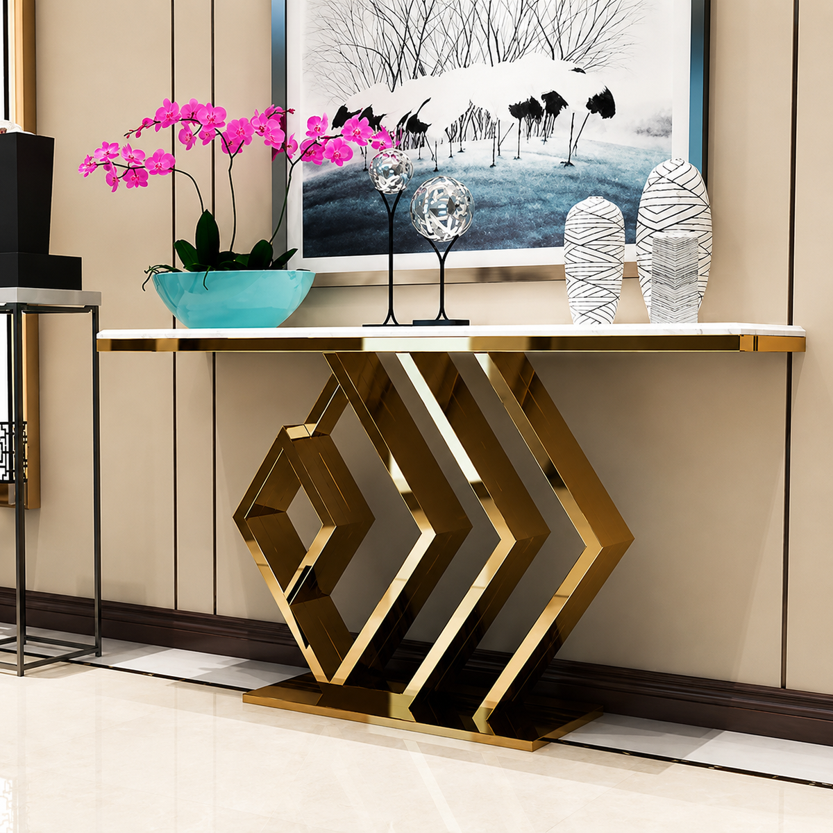 Luxury Console Table with Marble Top - marble Console for entryway - view 2 | Kraft Vision