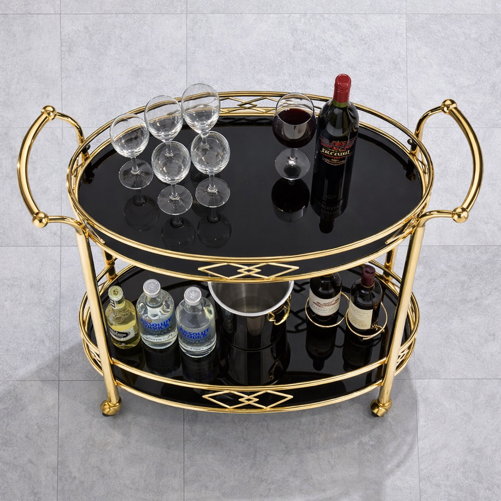 Regency Glam Serving Trolley - handcrafted bar Trolley for living room bar - view 2 | Kraft Vision