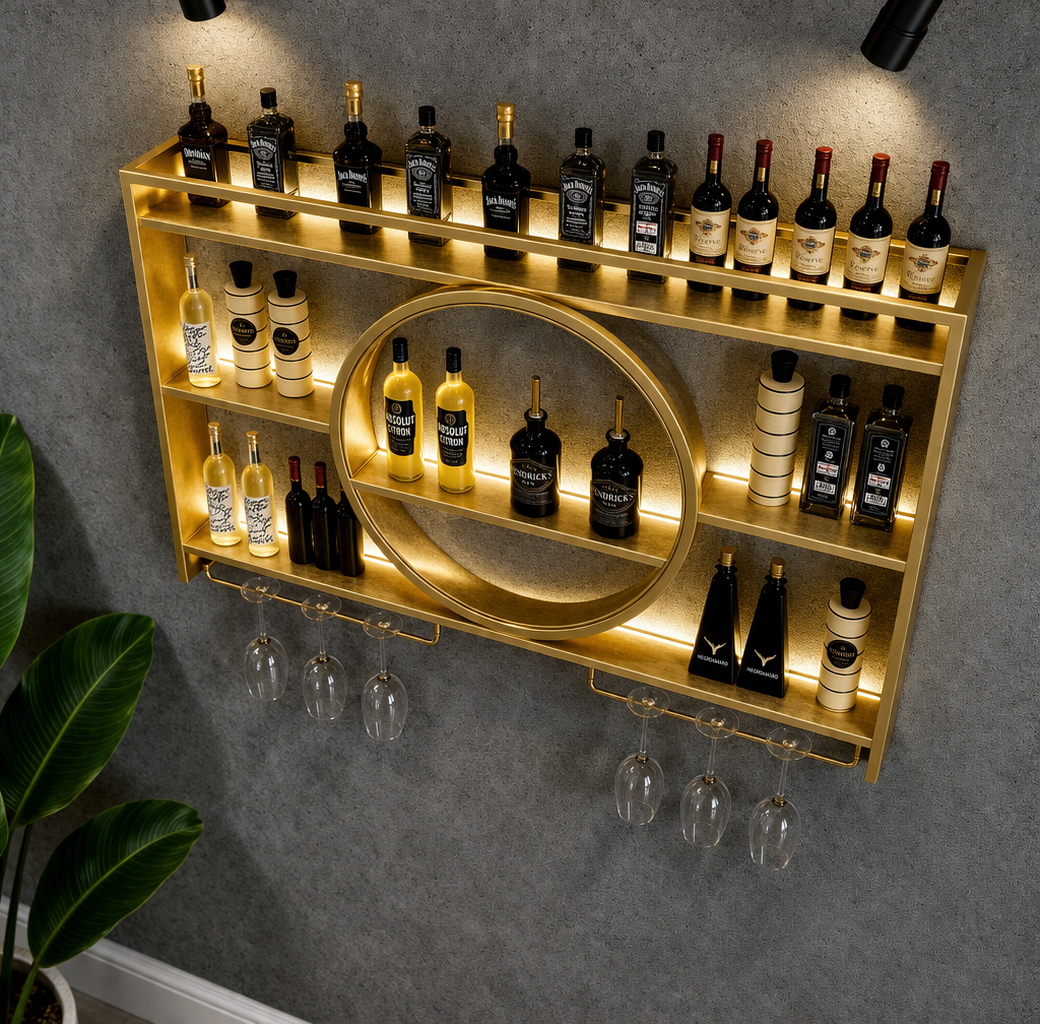 Aurora Luxe Wall Bar Shelf - handcrafted furniture for modern Indian home - view 3 | Kraft Vision