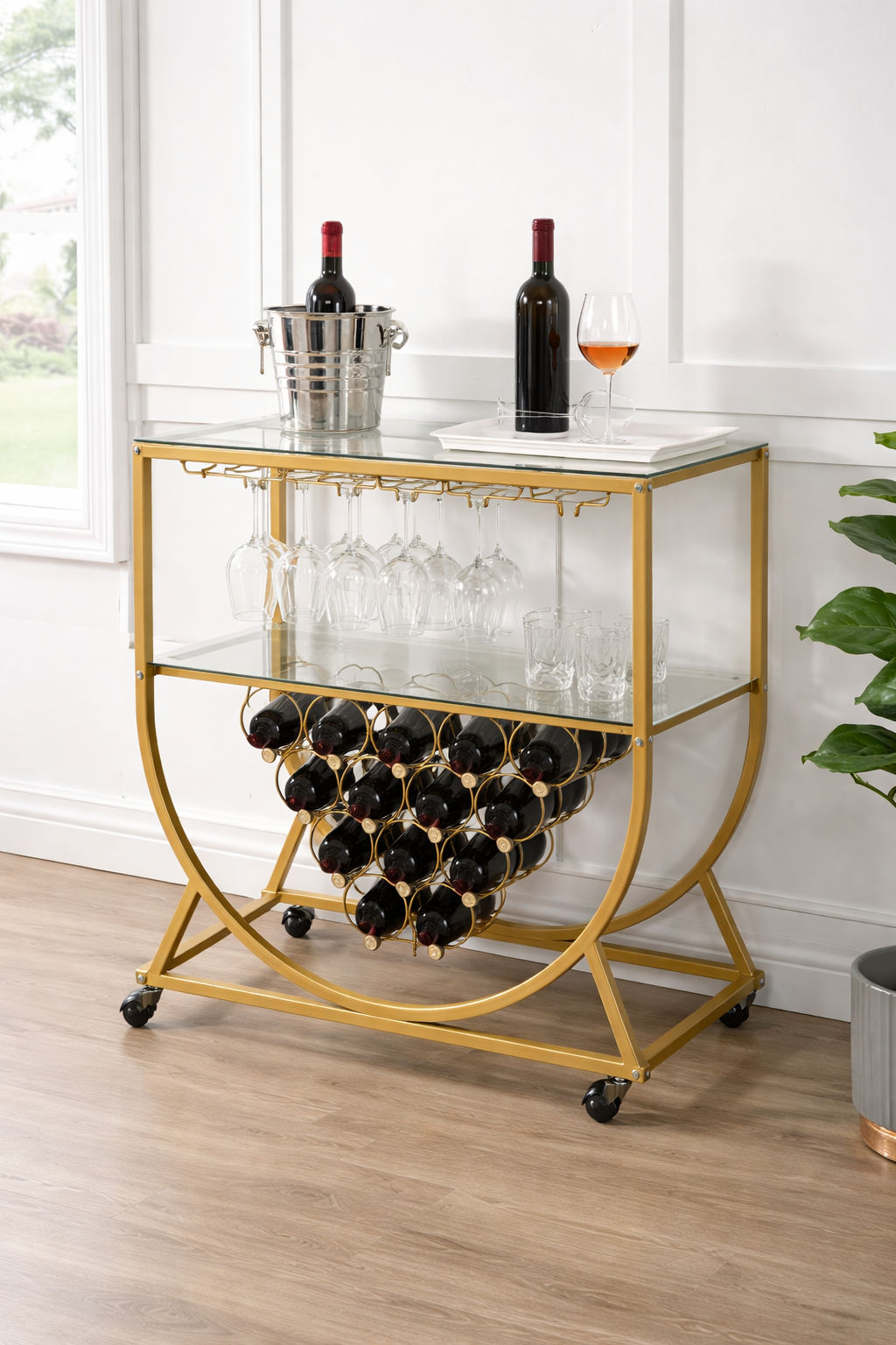 Signature Wine Display Bar Cart - handcrafted bar Trolley for living room bar - view 3 | Kraft Vision