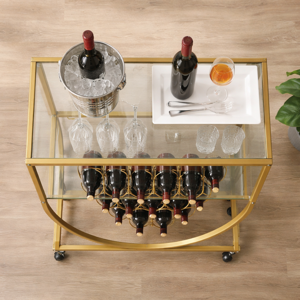 Signature Wine Display Bar Cart - handcrafted bar Trolley for living room bar - view 2 | Kraft Vision