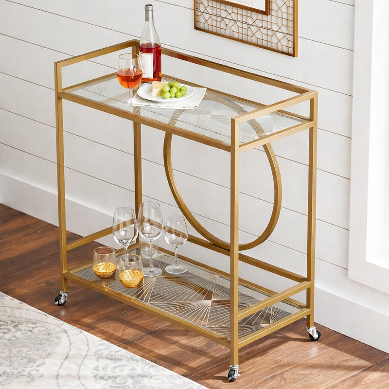 Gold Serving Cart Overhead View - gold-finished metal bar Trolley for living room bar - view 1 | Kraft Vision