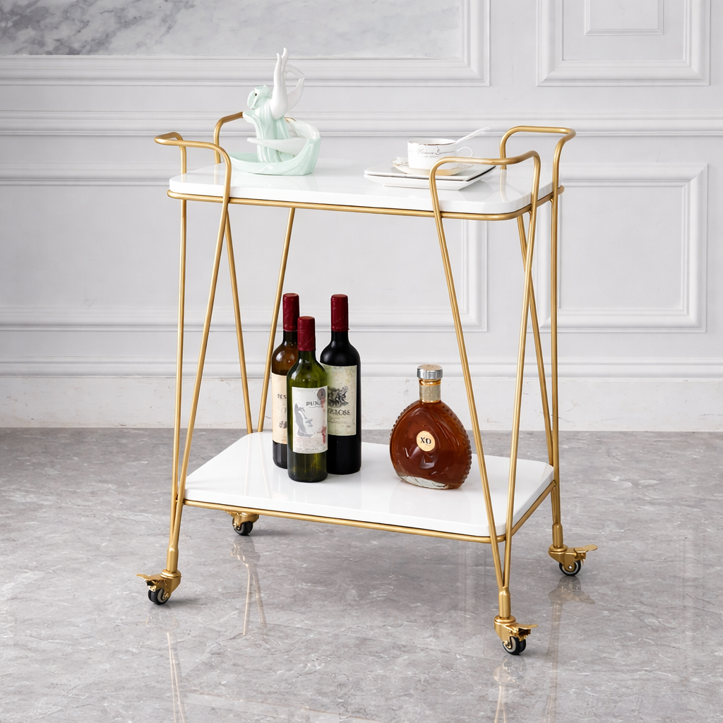 Luxury Gold Bar Cart Overhead - gold-finished metal bar Trolley for living room bar - view 1 | Kraft Vision