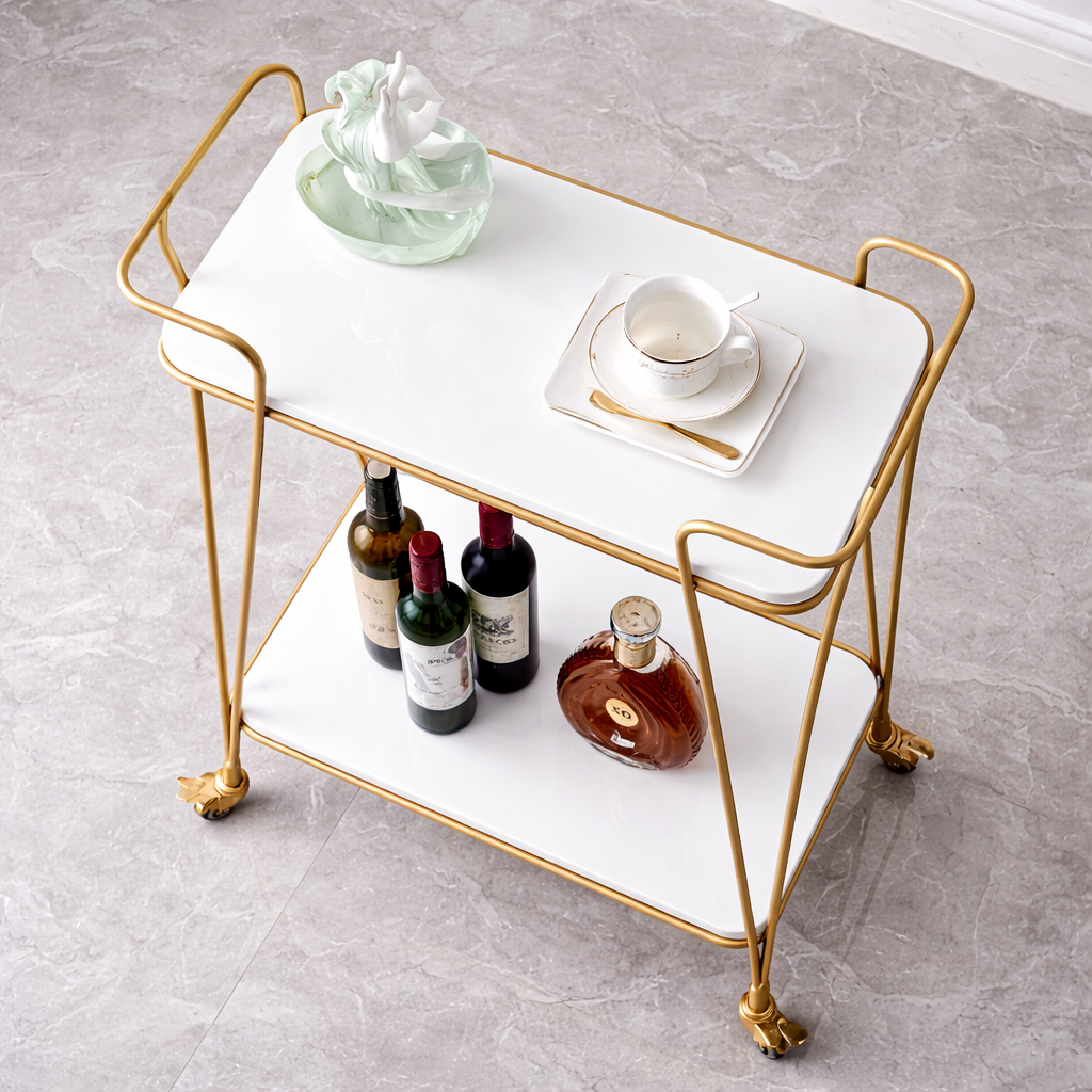Luxury Gold Bar Cart Overhead - gold-finished metal bar Trolley for living room bar - view 2 | Kraft Vision