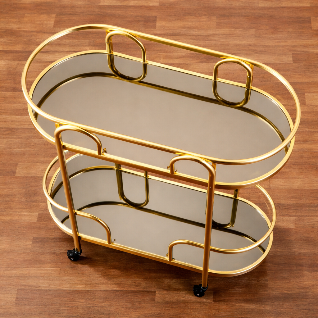 Radiance Rolling Bar Cart - handcrafted bar Trolley for living room bar - view 2 | Kraft Vision