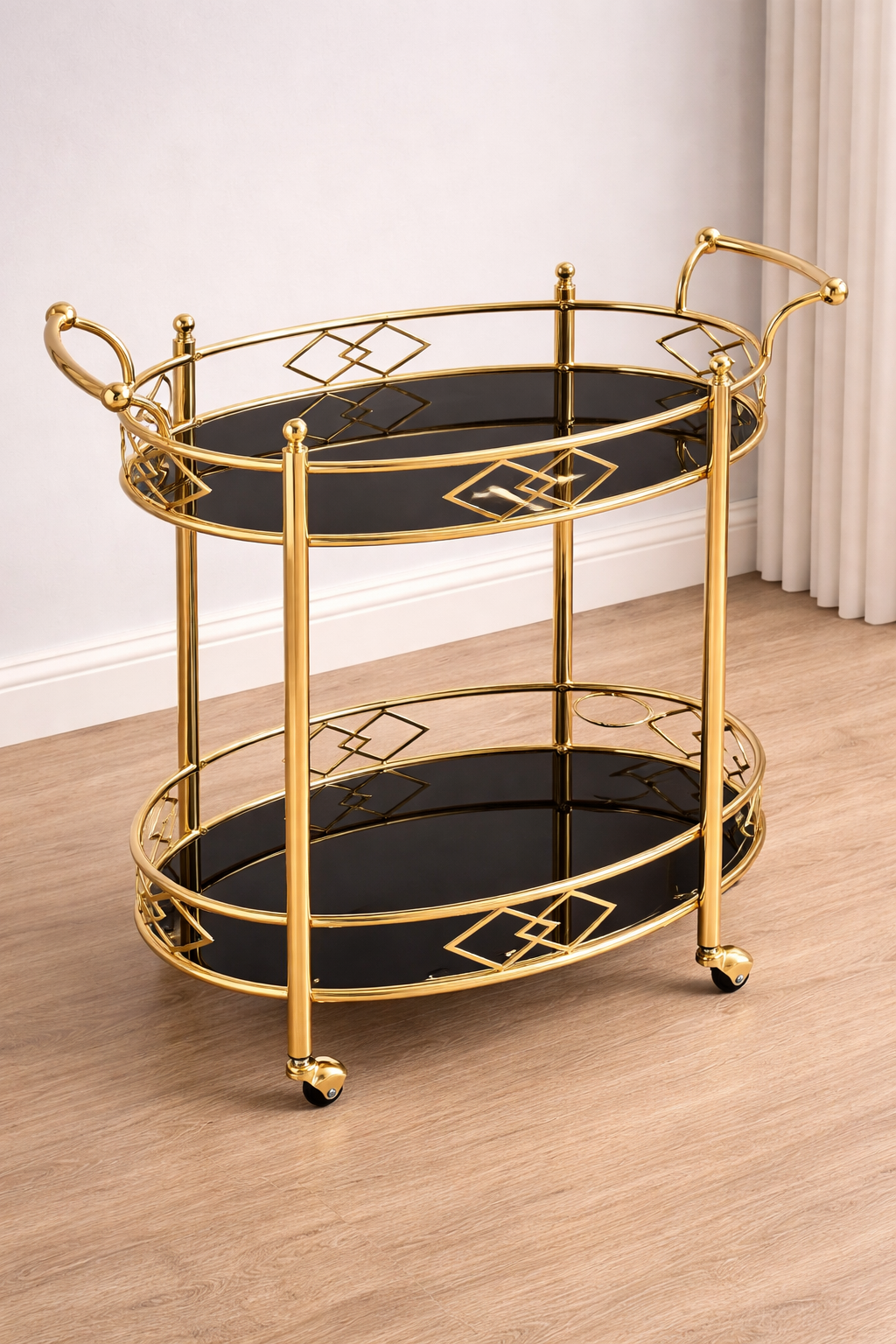 Imperial Oval Beverage Cart - handcrafted bar Trolley for living room bar - view 2 | Kraft Vision