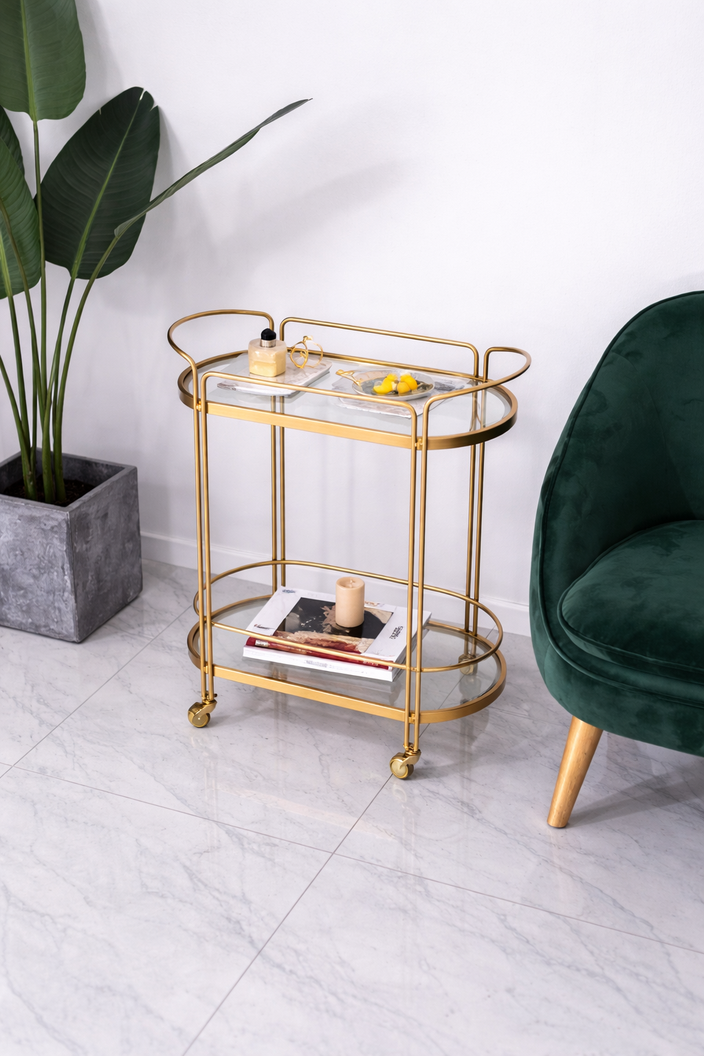Modern Glam Serving Trolley - handcrafted bar Trolley for living room bar - view 2 | Kraft Vision