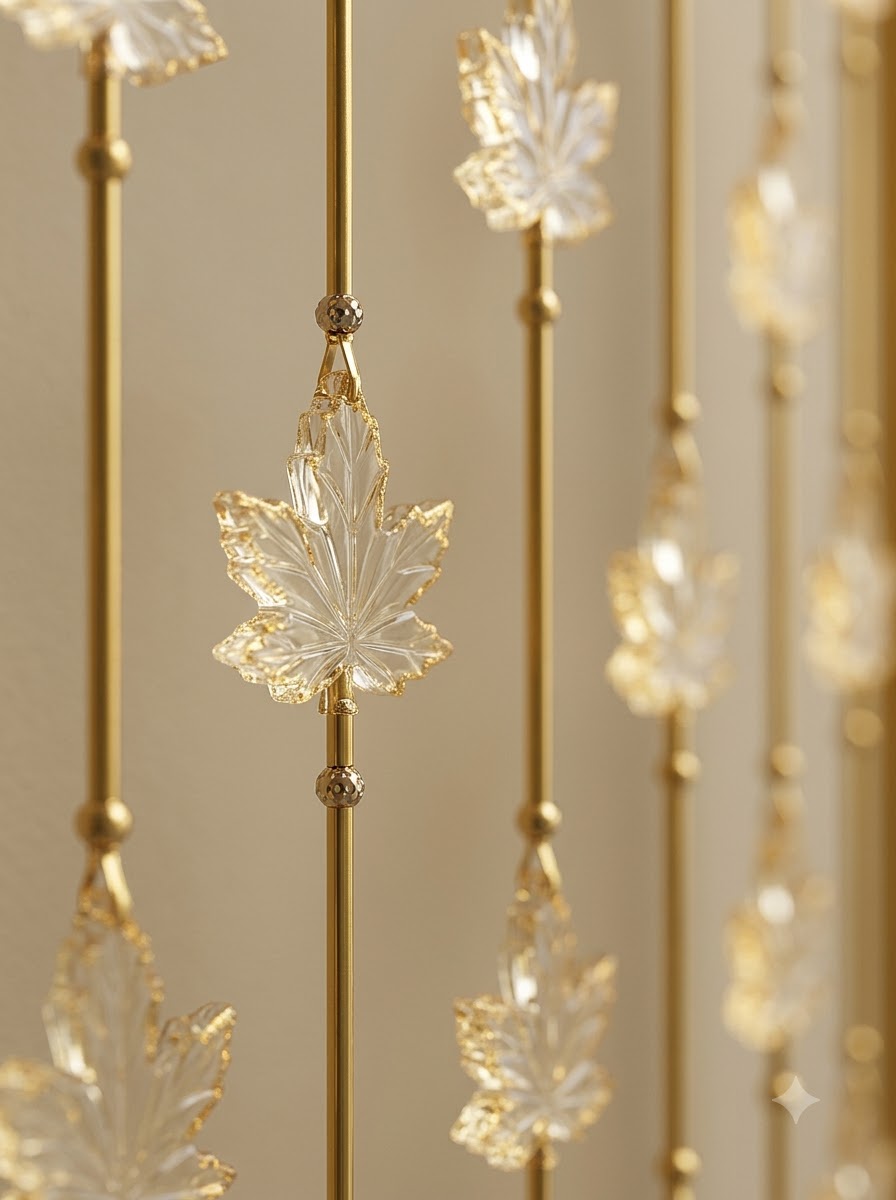 Luxury Golden Arch Room Divider with Decorative Leaf Charms – Elegant Metal Frame Partition for Modern Interiors