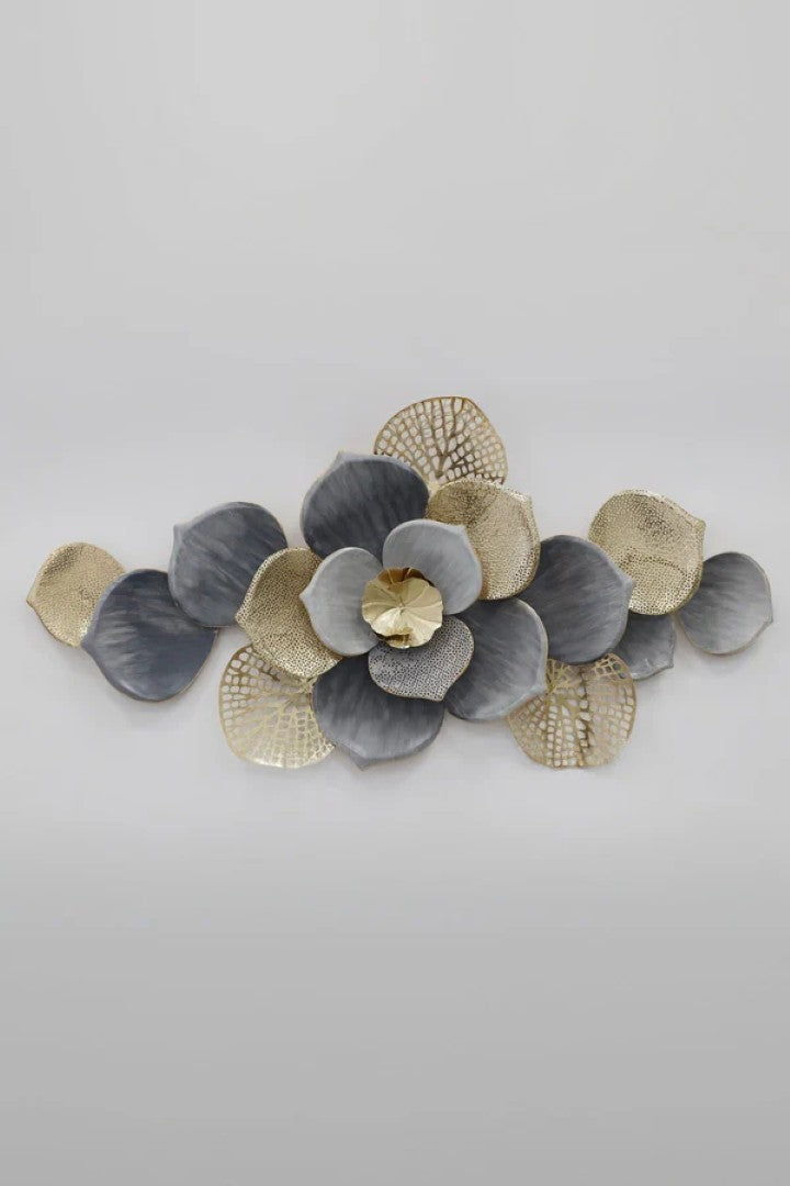 Floral Spray Metal Wall Art – Grey & Gold Finish - gold-finished metal wall art for living room wall - view 8 | Kraft Vision