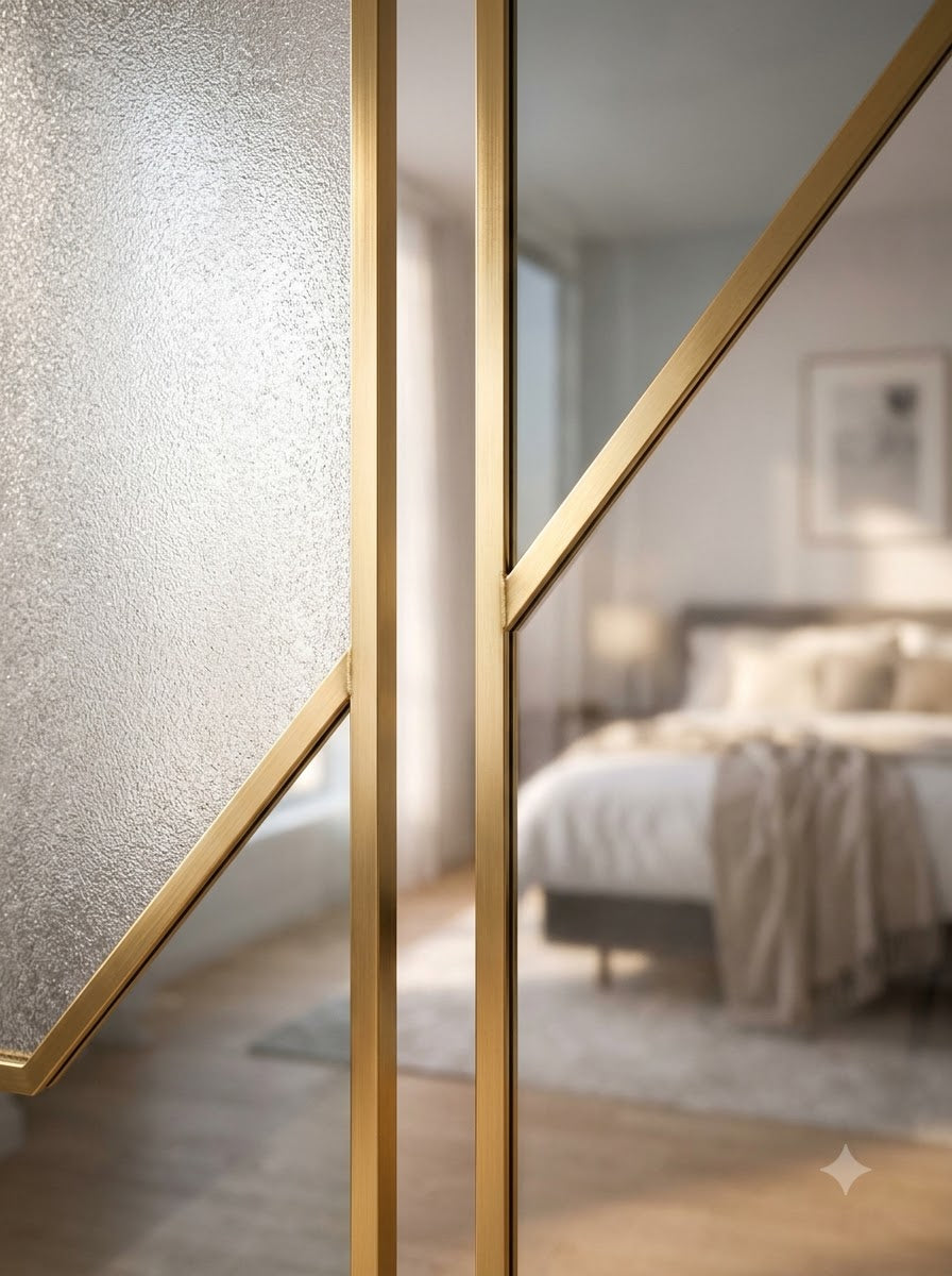Luxury Gold Frame Glass Room Divider – Modern Minimalist Decorative Partition Screen