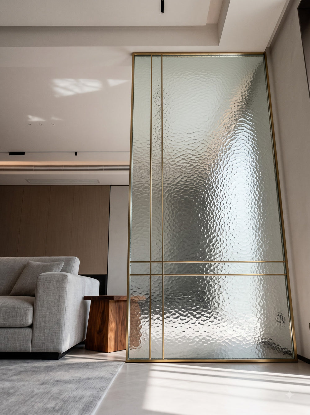 Luxury Gold Frame Textured Glass Room Divider – Modern Decorative Partition Screen