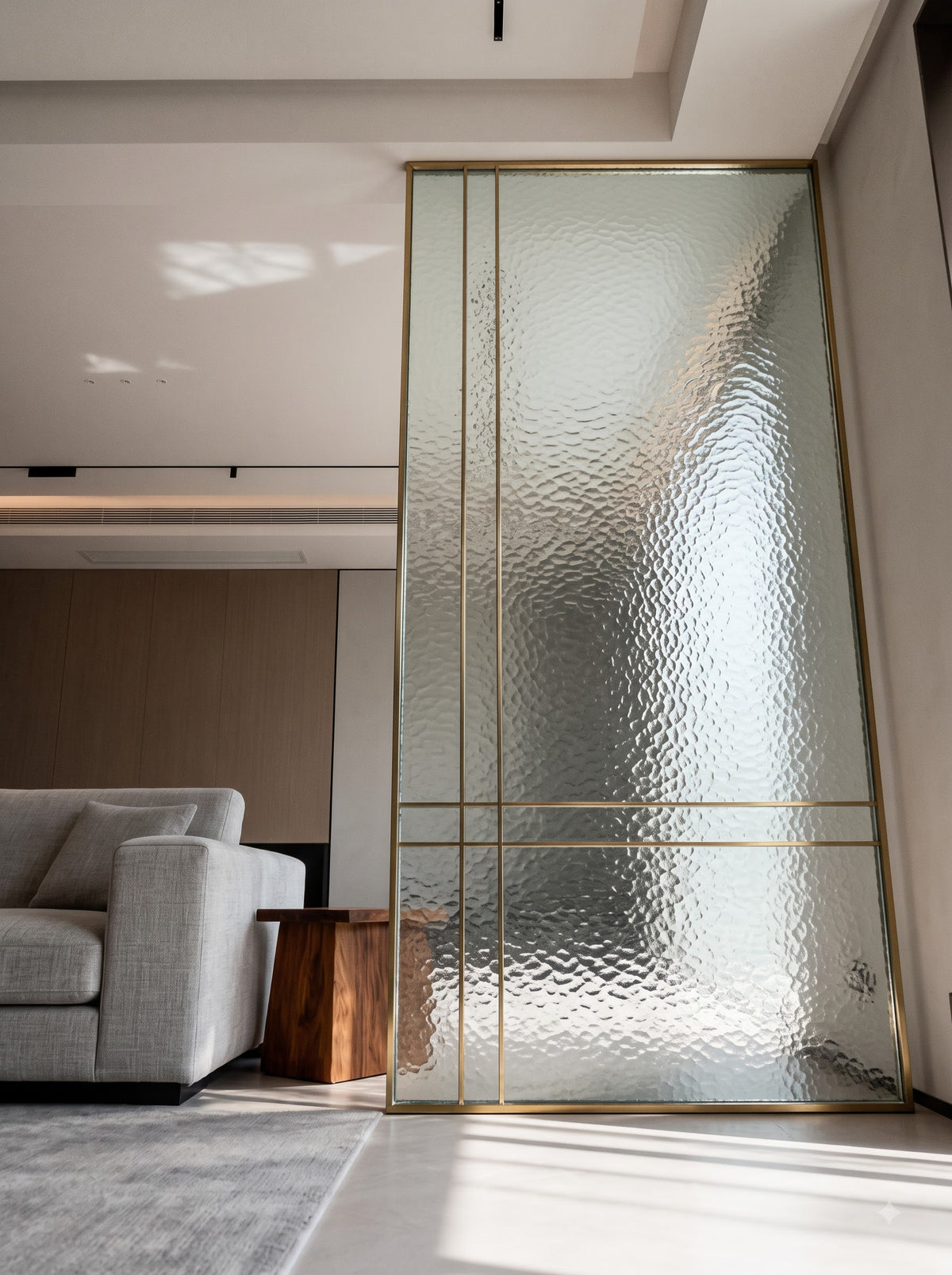Luxury Gold Frame Textured Glass Room Divider – Modern Decorative Partition Screen