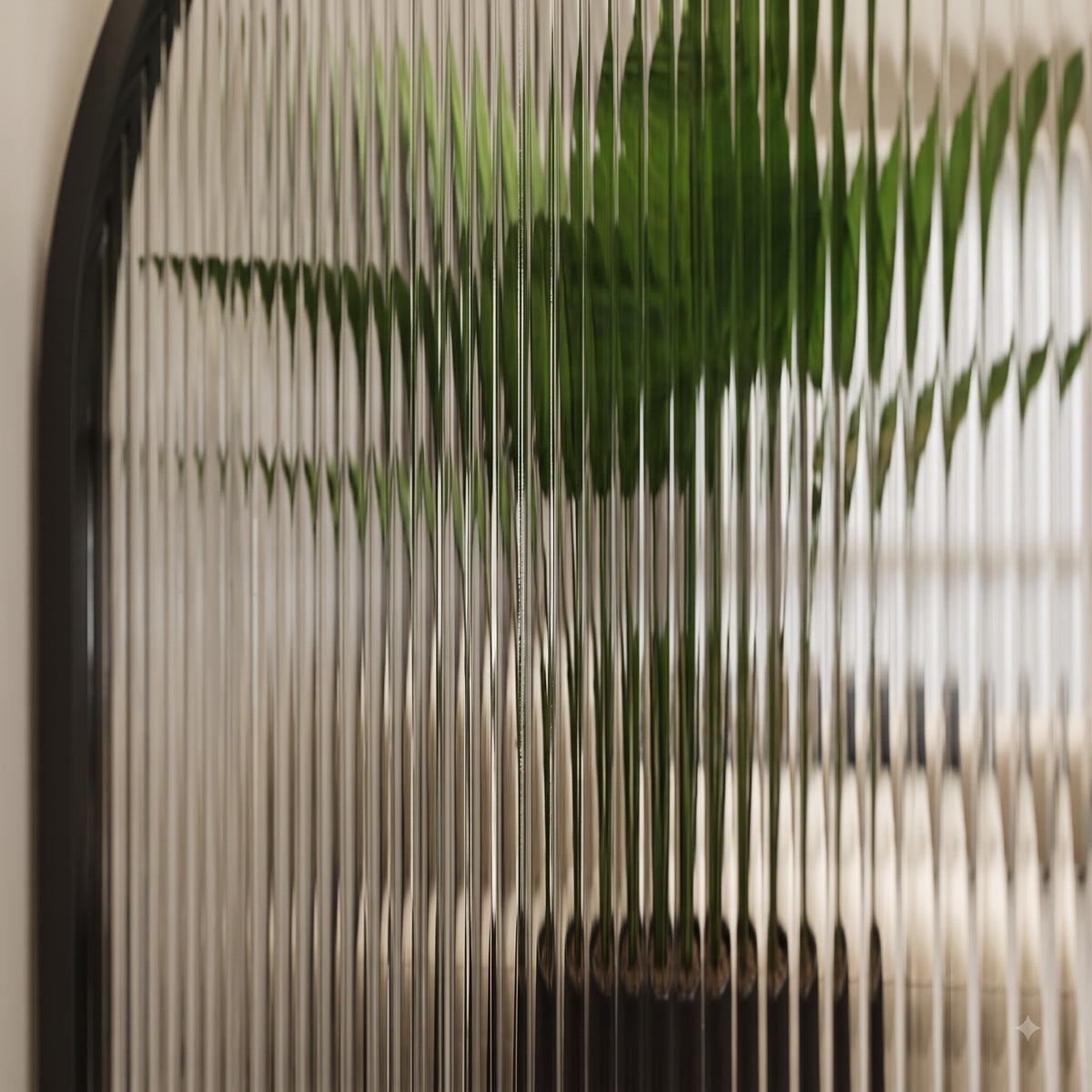 Modern Black Arch Ribbed Glass Room Divider – Luxury Minimalist Decorative Partition for Contemporary Interiors