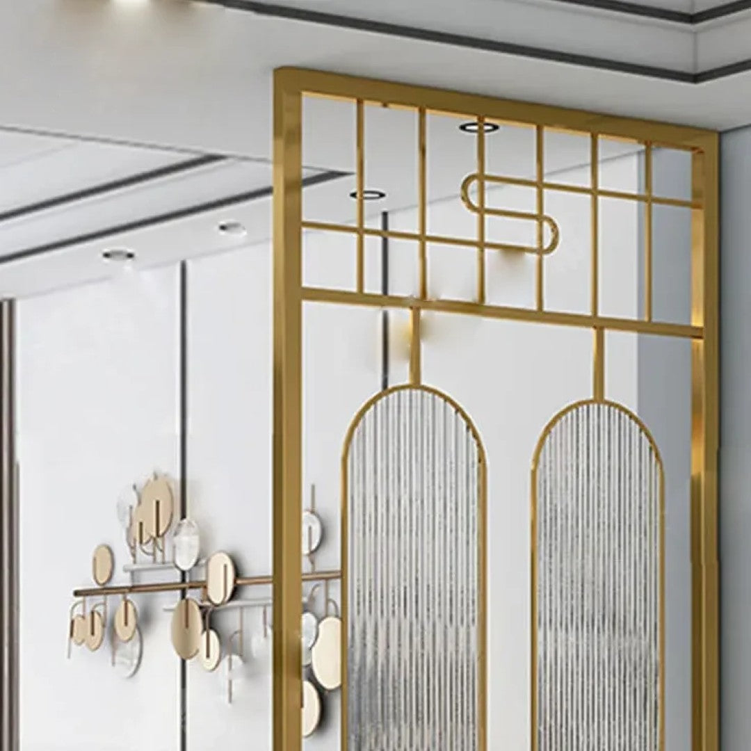 Luxury Art Deco Golden Frame Glass Partition - gold-finished metal Room Divider for living room - view 4 | Kraft Vision