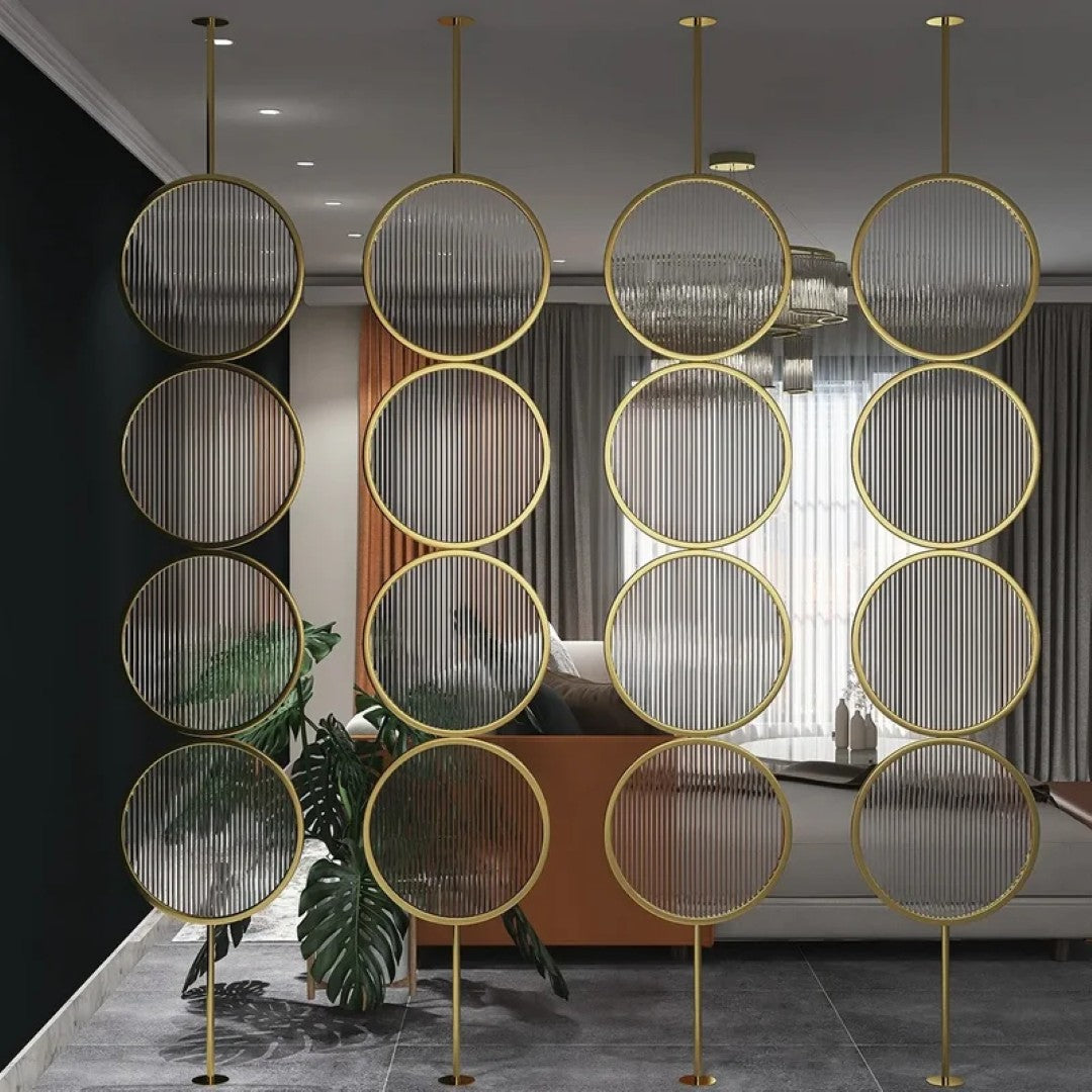 Luxury Golden Circular Glass Room Divider - gold-finished metal Room Divider for living room - view 2 | Kraft Vision