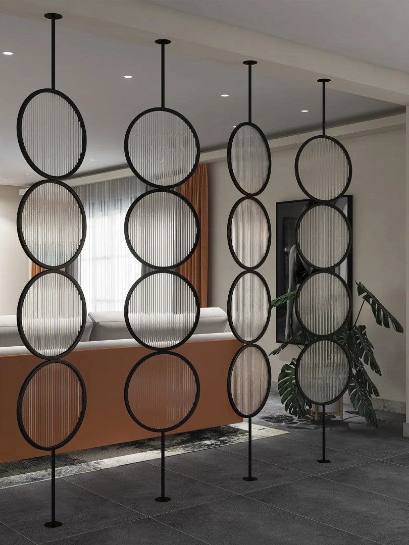 Luxury Golden Circular Glass Room Divider - gold-finished metal Room Divider for living room - view 3 | Kraft Vision