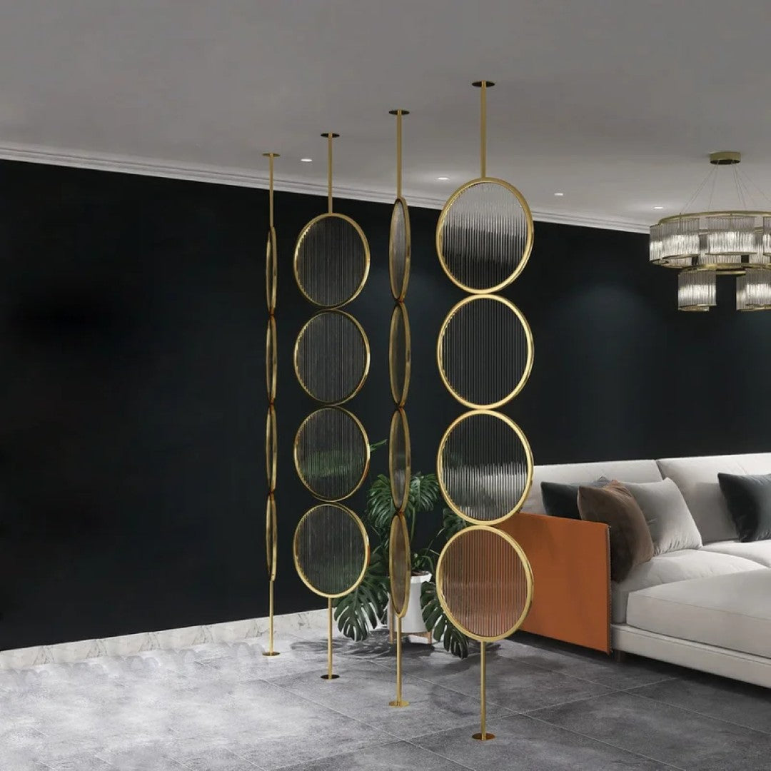 Luxury Golden Circular Glass Room Divider - gold-finished metal Room Divider for living room - view 4 | Kraft Vision