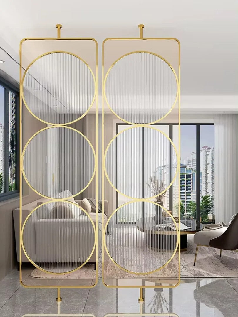 Luxury Golden Geometric Circle Glass Room Divider - gold-finished metal Room Divider for living room - view 2 | Kraft Vision