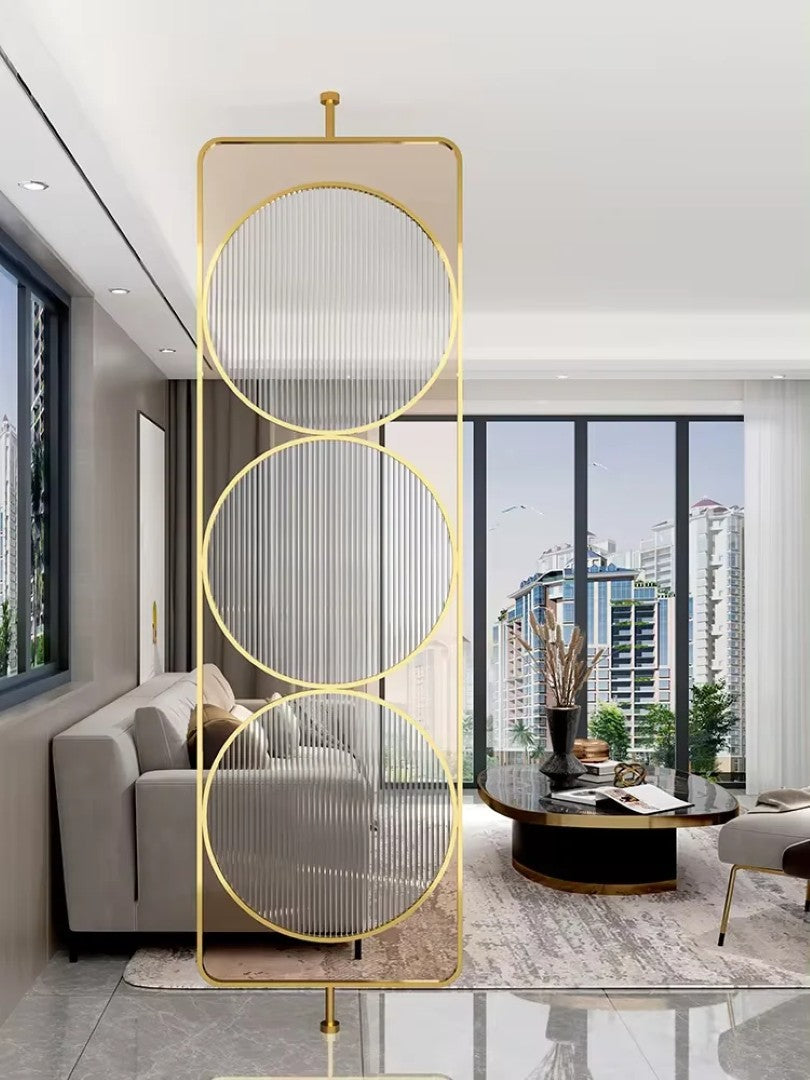 Luxury Golden Geometric Circle Glass Room Divider - gold-finished metal Room Divider for living room - view 3 | Kraft Vision
