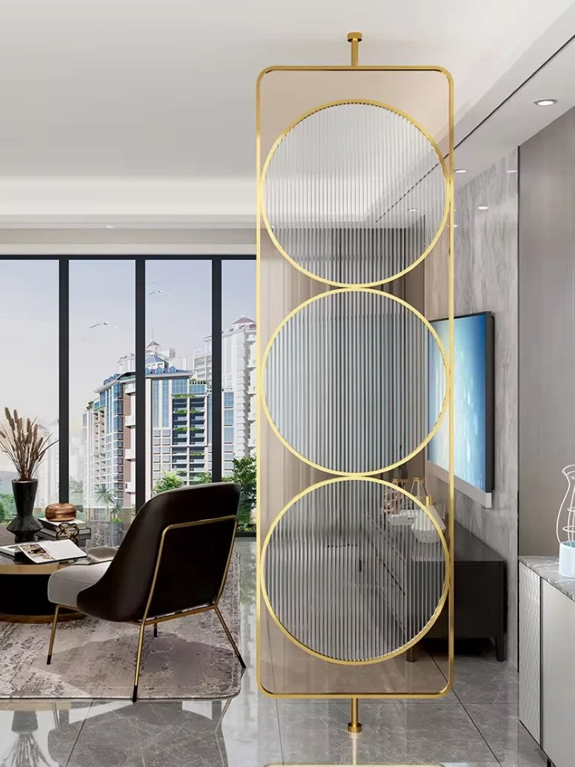 Luxury Golden Geometric Circle Glass Room Divider - gold-finished metal Room Divider for living room - view 4 | Kraft Vision