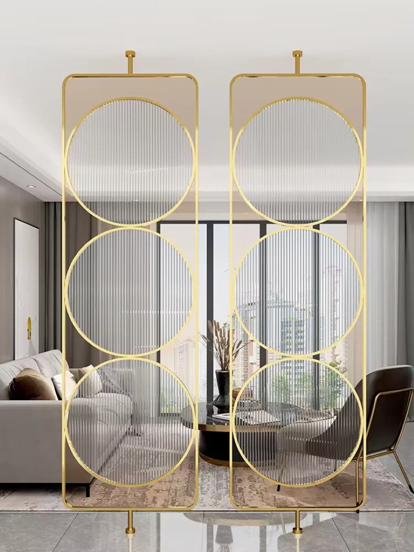 Luxury Golden Geometric Circle Glass Room Divider - gold-finished metal Room Divider for living room - view 5 | Kraft Vision