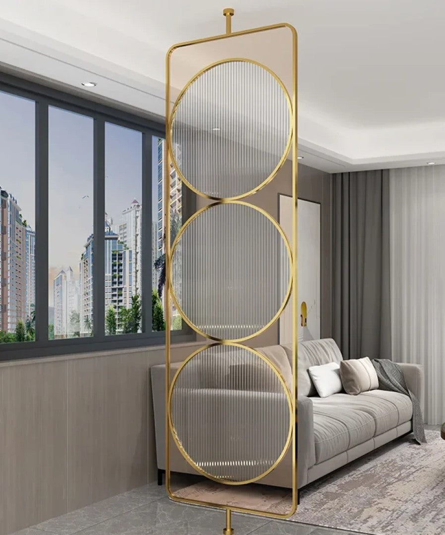 Luxury Golden Geometric Circle Glass Room Divider - gold-finished metal Room Divider for living room - view 6 | Kraft Vision