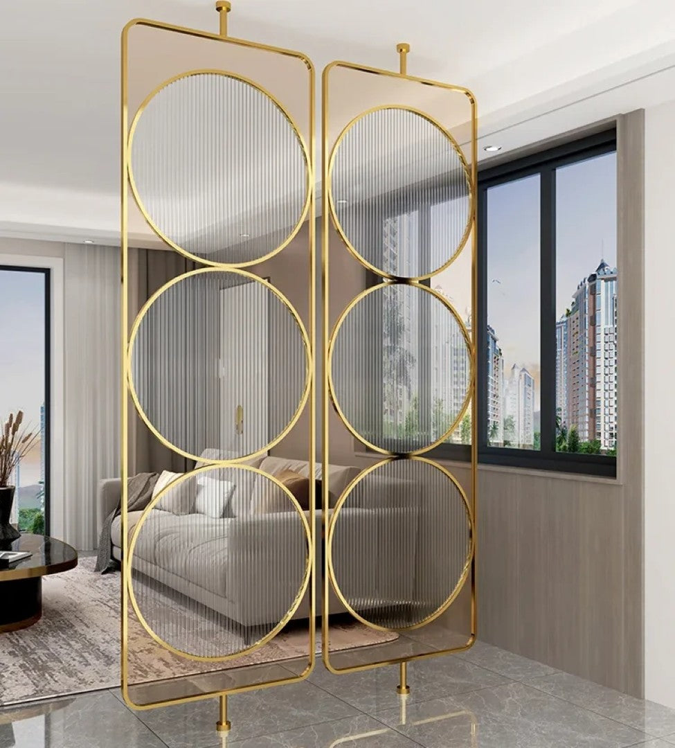 Luxury Golden Geometric Circle Glass Room Divider - gold-finished metal Room Divider for living room - view 7 | Kraft Vision