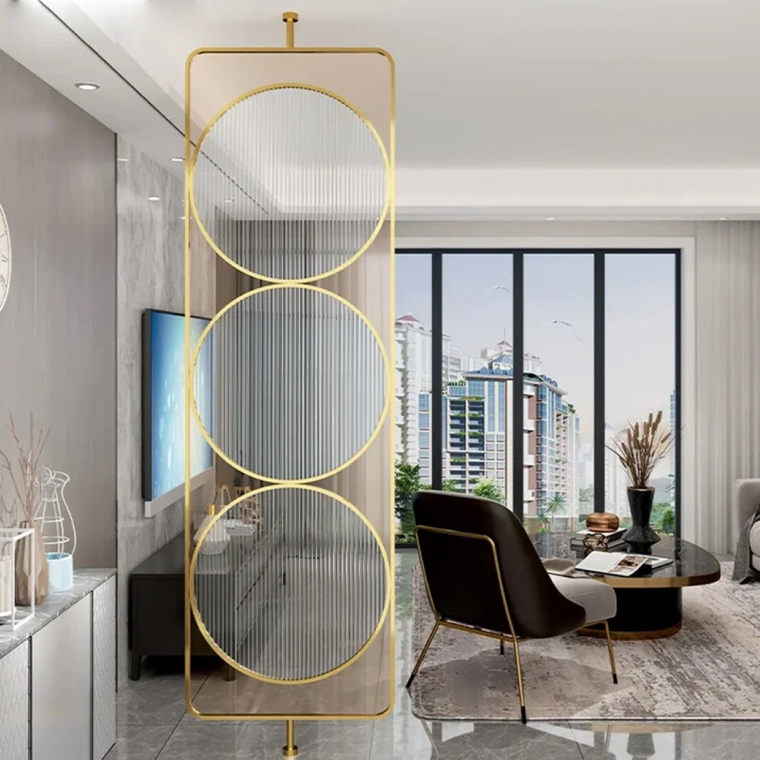 Luxury Golden Geometric Circle Glass Room Divider - gold-finished metal Room Divider for living room - view 9 | Kraft Vision