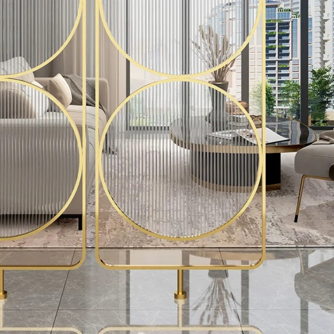 Luxury Golden Geometric Circle Glass Room Divider - gold-finished metal Room Divider for living room - view 10 | Kraft Vision