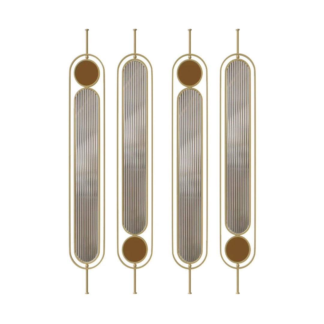 Luxury Art-Deco Partition – Gold Frame with Ribbed Glass & Circular Accents - gold-finished metal Room Divider for living room - view 4 | Kraft Vision