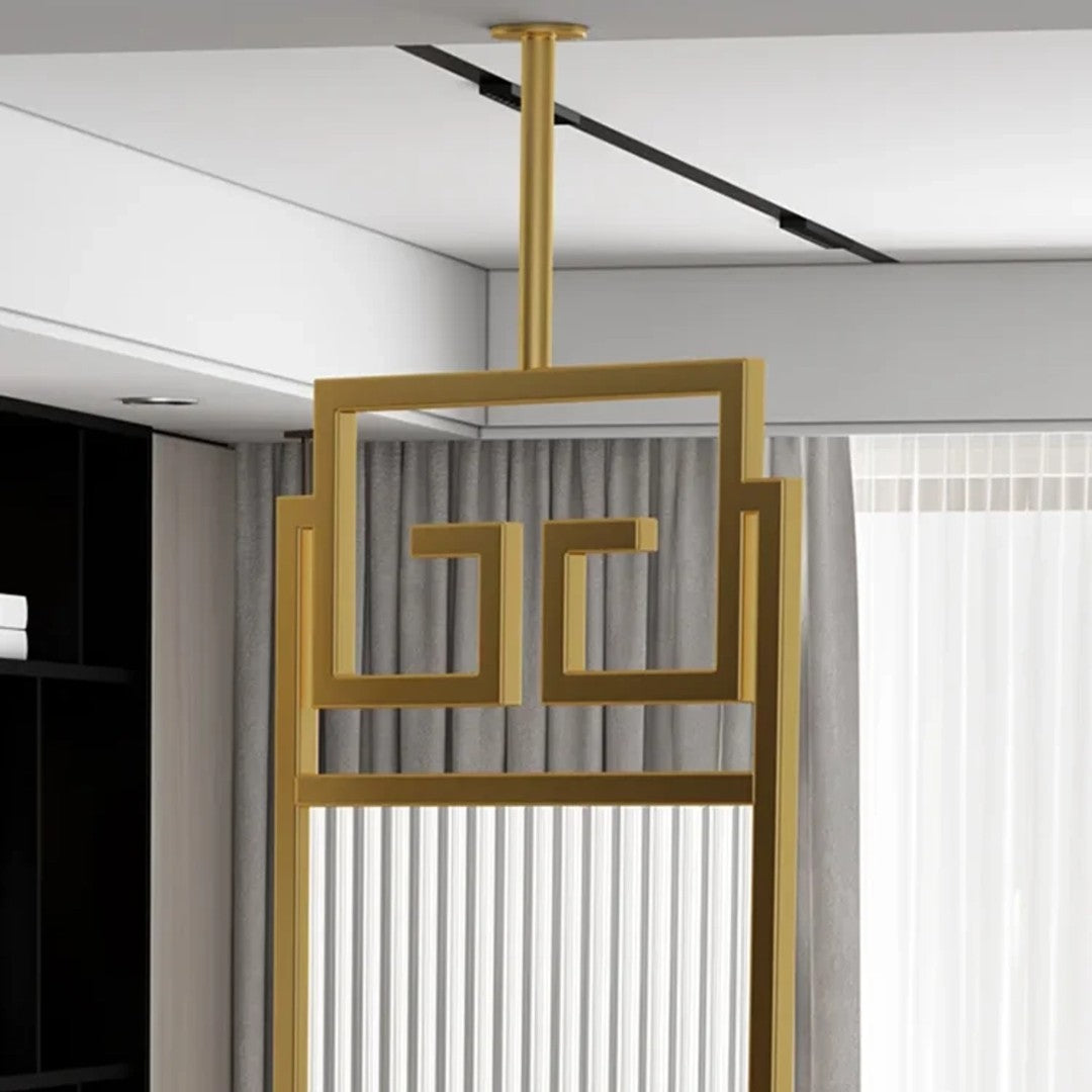 Luxury Gold Partition with Fluted Glass & Greek Key Design - gold-finished metal Room Divider for living room - view 4 | Kraft Vision