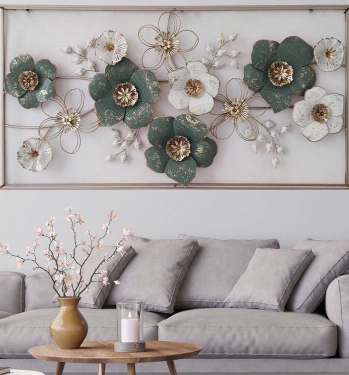Elegant 3D Metal Floral Wall Art – Handcrafted Home Décor Panel - metal wall art for living room wall - view 2 | Kraft Vision