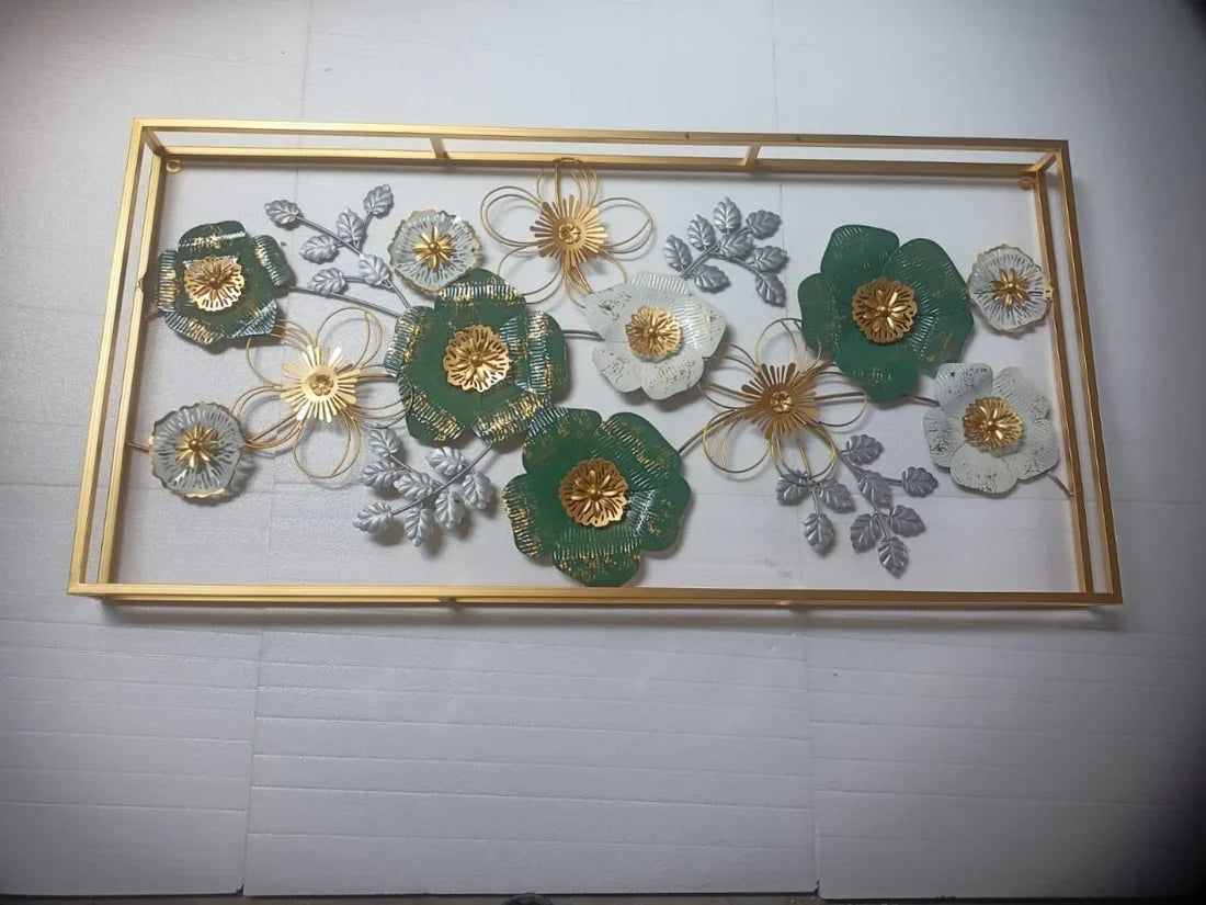 Elegant 3D Metal Floral Wall Art – Handcrafted Home Décor Panel - metal wall art for living room wall - view 3 | Kraft Vision