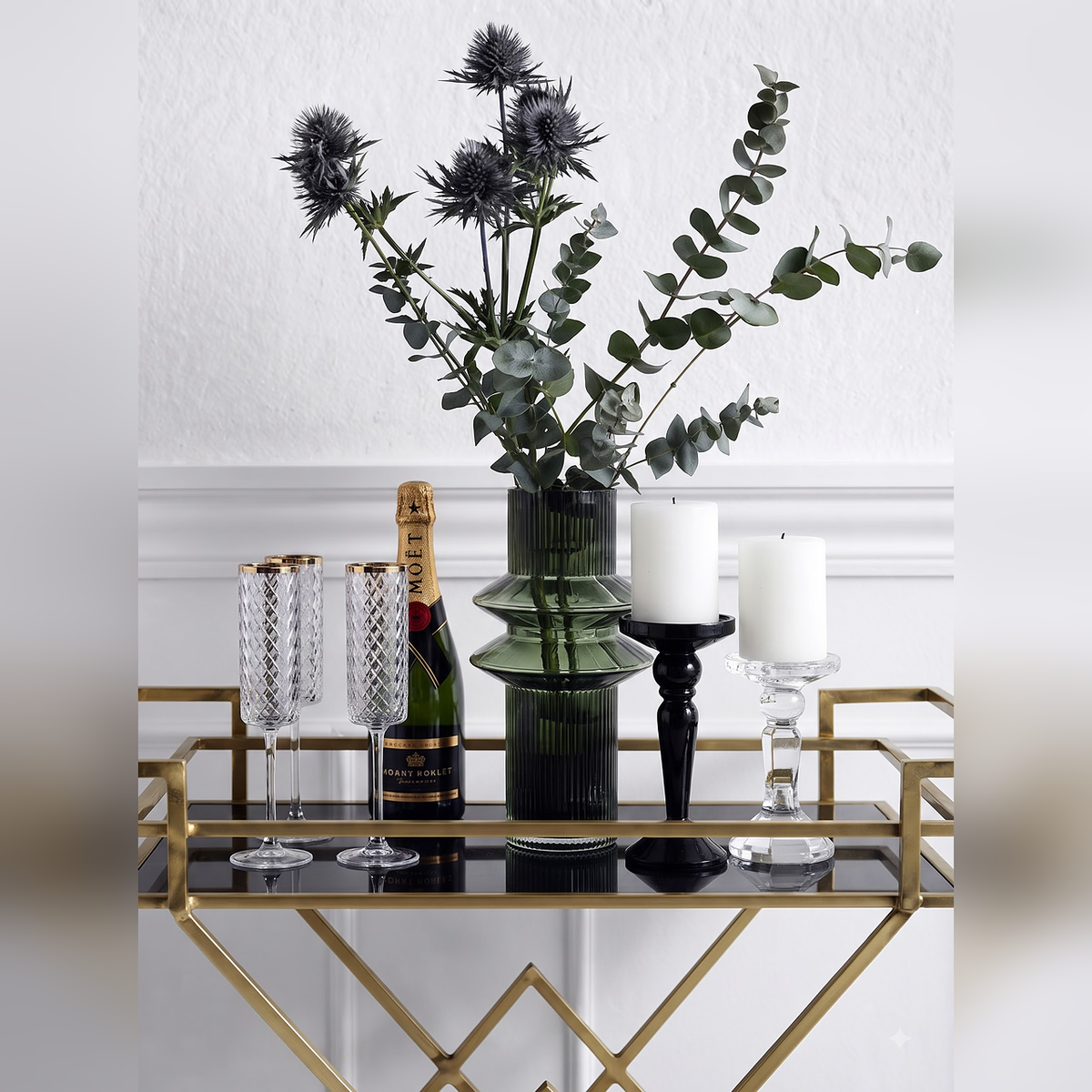 Chic Gold Bar Trolley Flat Lay