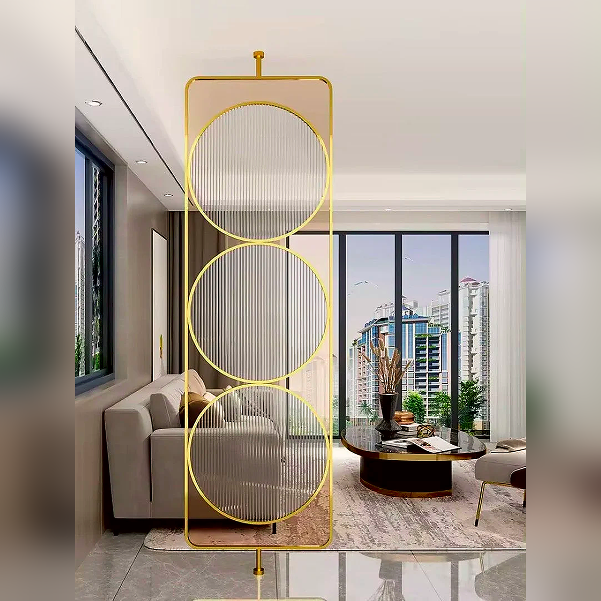 Luxury Golden Geometric Circle Glass Room Divider