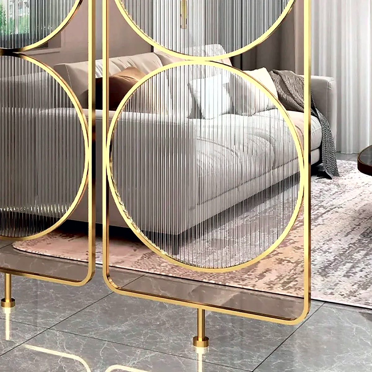 Luxury Golden Geometric Circle Glass Room Divider