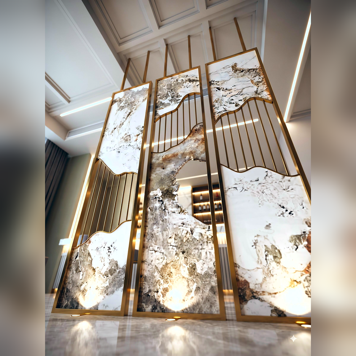 Luxury Marble Metal Partition Design for Living Room