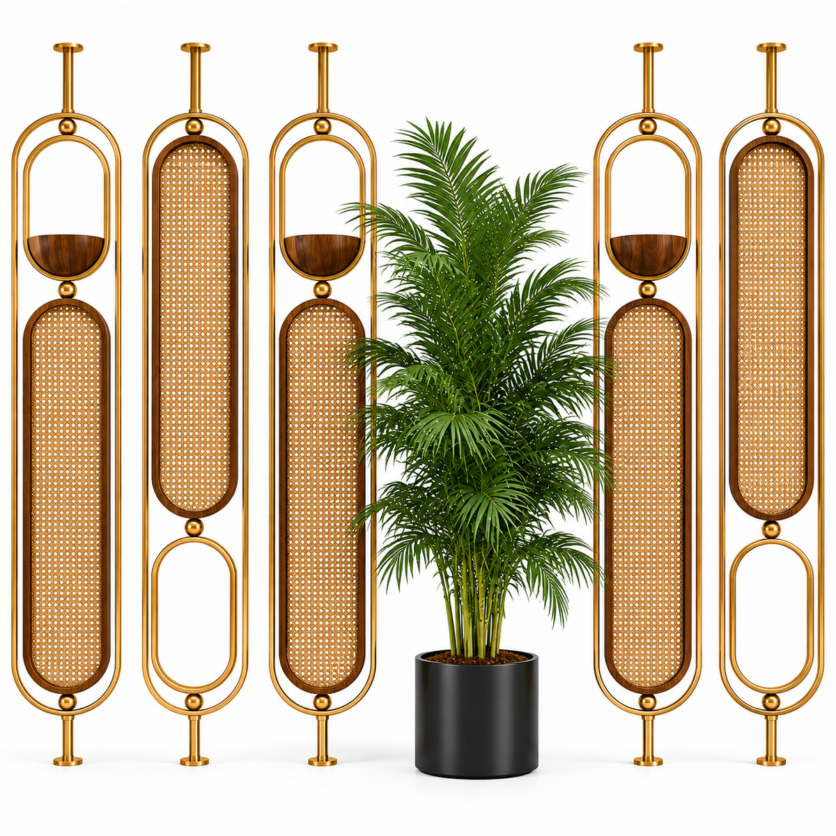 Stylish Gold & Wood Partition with Decorative Elements